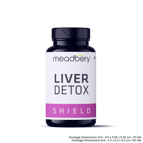 Meadbery Liver Detox bottle front - 60 Ayurvedic tablets for fatty liver support